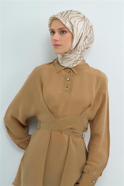 Armine İpek Eşarp 2026 Yaz - 9511-02 Ekru Bej Twill