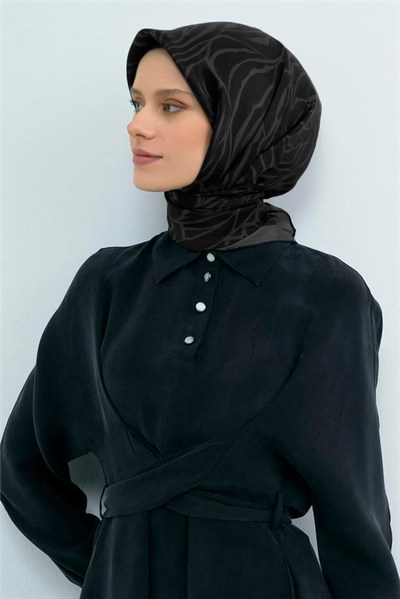 Armine İpek Eşarp 2026 Yaz - 9511-11 Siyah Koyu Gri Sura