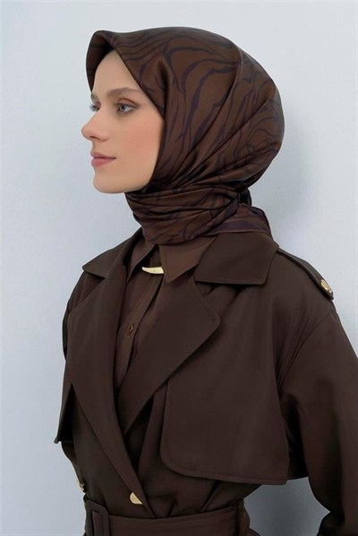 Armine İpek Eşarp 2026 Yaz - 9511-80 Koyu Kahve Siyah Twill