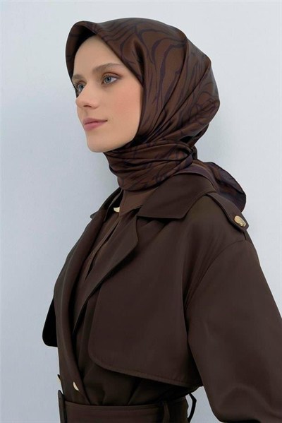 Armine İpek Eşarp 2026 Yaz - 9511-80 Koyu Kahve Siyah Twill