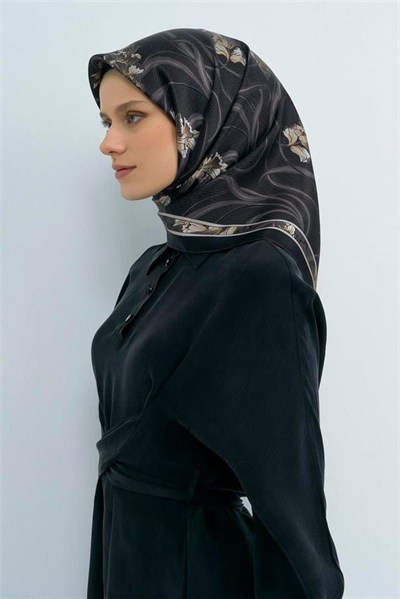 Armine İpek Eşarp 2026 Yaz - 9512-86 Siyah Taş Sura