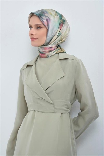Armine İpek Eşarp 2026 Yaz - 9515-02 Füme Gri Yeşil Twill