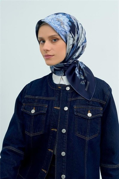 Armine İpek Eşarp 2026 Yaz - 9516-06 Lacivert Mavi Sura