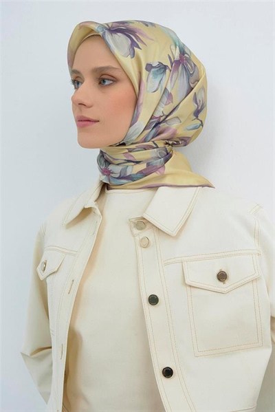 Armine İpek Eşarp 2026 Yaz - 9524-50 Açık Sarı Twill