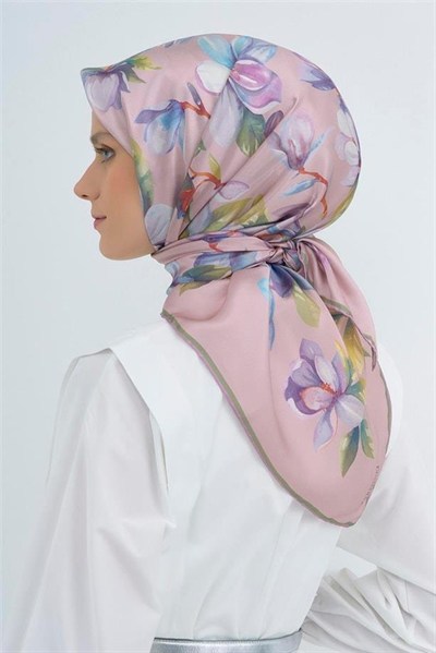 Armine İpek Eşarp 2026 Yaz - 9524-52 Pudra Mor Sura