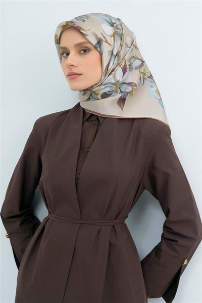 Armine İpek Eşarp 2026 Yaz - 9524-54 Bej Kahve Sura