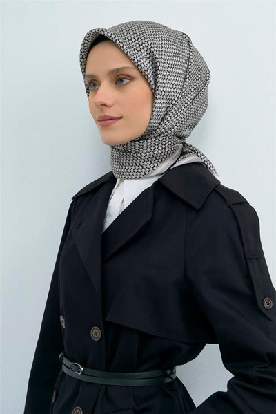 Armine İpek Eşarp 2026 Yaz - 9528-02 Ekru Siyah Twill