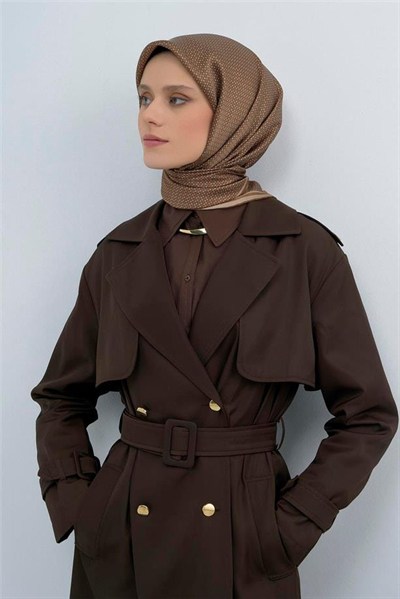Armine İpek Eşarp 2026 Yaz - 9528-06 Kahverengi Twill