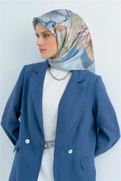 Armine İpek Eşarp 2026 Yaz - 9529-82 Bebe Mavi Twill