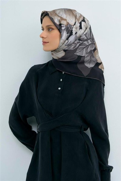 Armine İpek Eşarp 2026 Yaz - 9529-86 Siyah Twill
