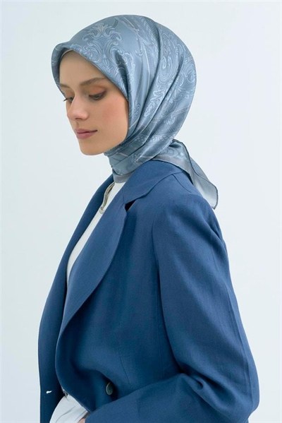 Armine İpek Eşarp 2026 Yaz - 9537-03 Gri Mavi Twill