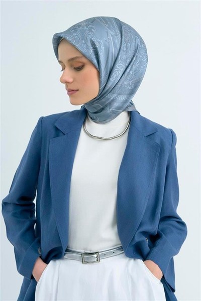 Armine İpek Eşarp 2026 Yaz - 9537-03 Gri Mavi Twill