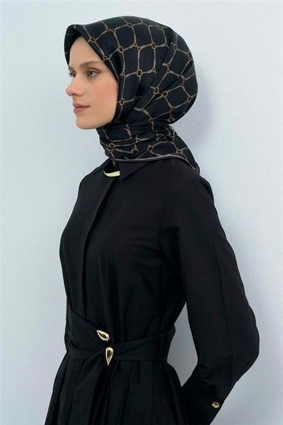 Armine İpek Eşarp 2026 Yaz - 9538-84 Siyah Sarı Sura