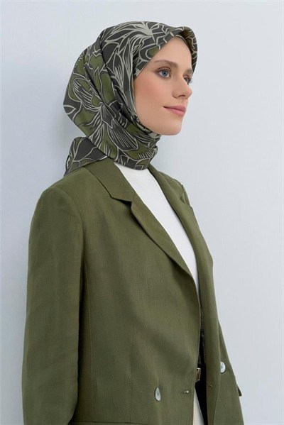 Armine İpek Eşarp 2026 Yaz - 9539-35 Haki Yeşil Twill