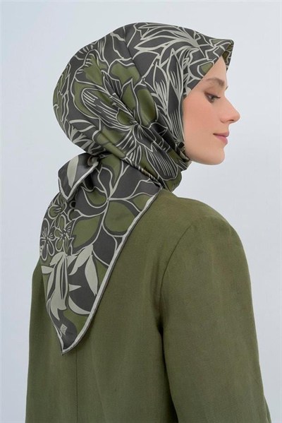 Armine İpek Eşarp 2026 Yaz - 9539-35 Haki Yeşil Twill