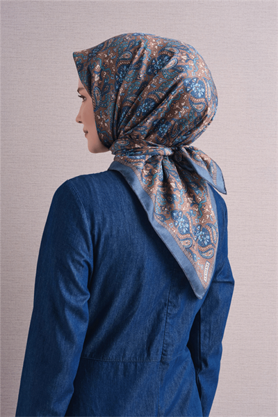 Armine İpek Eşarp 2027 Kış - 9609-34 Mavi Vizon Sura