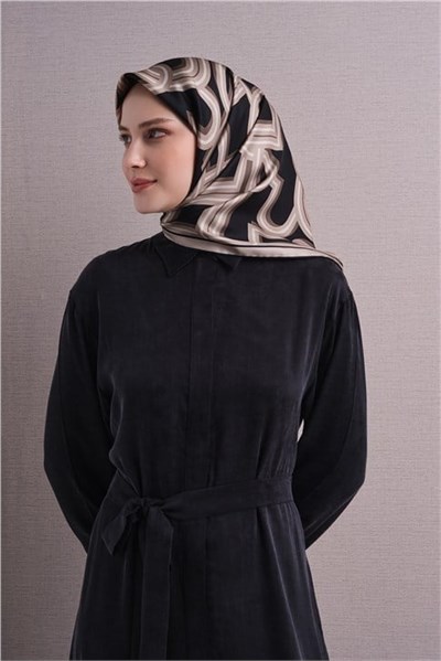 Armine İpek Eşarp 2027 Kış - 9614-08 Siyah Vizon Twill
