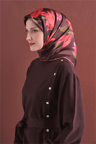 Armine İpek Eşarp 2027 Kış - 9620-06 Kahverengi Twill