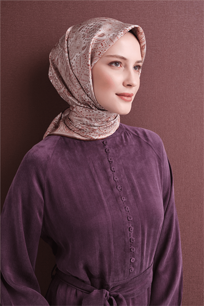 Armine İpek Eşarp 2027 Kış - 9631-02 Ekru Kırmızı Sura