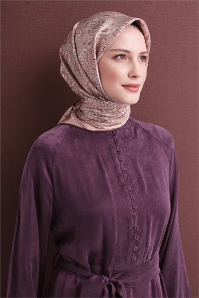 Armine İpek Eşarp 2027 Kış - 9631-02 Ekru Kırmızı Sura