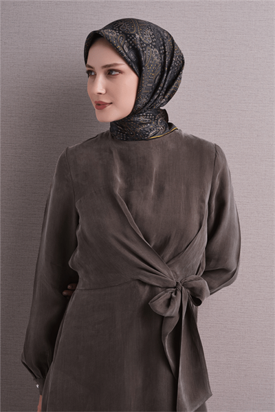 Armine İpek Eşarp 2027 Kış - 9631-32 Siyah Sarı Twill