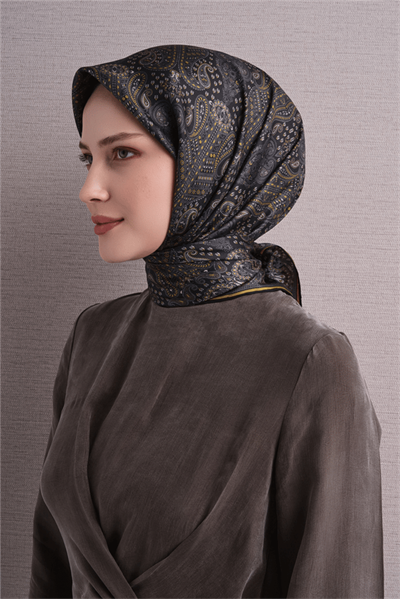 Armine İpek Eşarp 2027 Kış - 9631-32 Siyah Sarı Twill