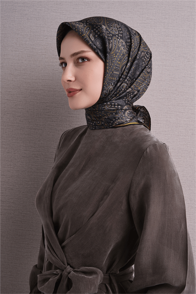 Armine İpek Eşarp 2027 Kış - 9631-32 Siyah Gold Sura