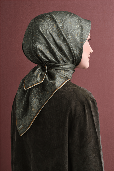 Armine İpek Eşarp 2027 Kış - 9631-52 Koyu Haki Sura