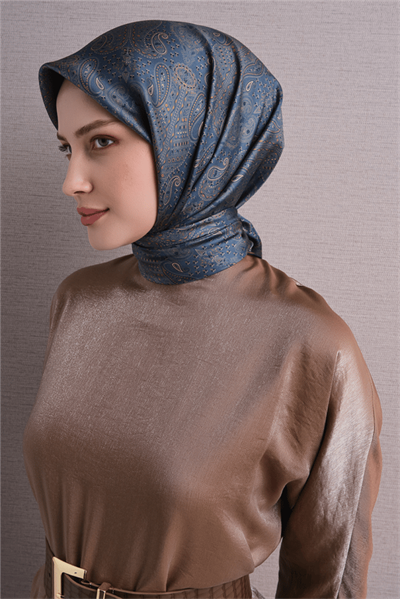 Armine İpek Eşarp 2027 Kış - 9631-80 Gold İndigo Twill