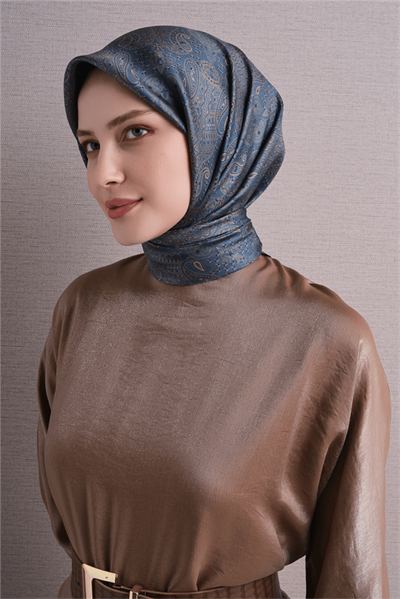 Armine İpek Eşarp 2027 Kış - 9631-80 Gold İndigo Twill