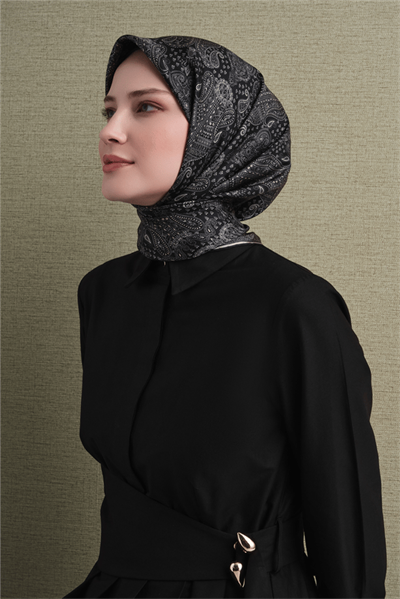 Armine İpek Eşarp 2027 Kış - 9631-83 Siyah Sura