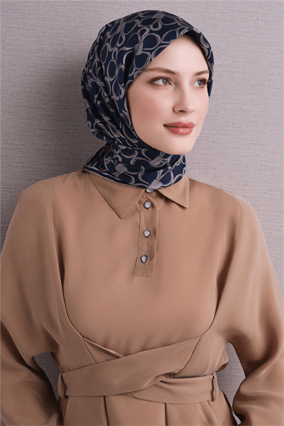 Armine İpek Eşarp 2027 Kış - 9638-03 Lacivert Gri Sura