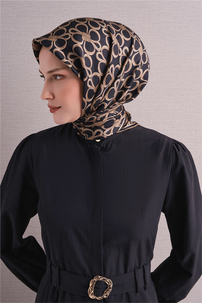 Armine İpek Eşarp 2027 Kış - 9638-06 Siyah Sarı Twill