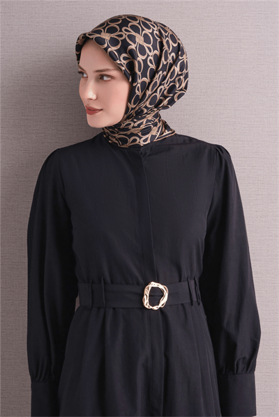 Armine İpek Eşarp 2027 Kış - 9638-06 Siyah Sarı Twill