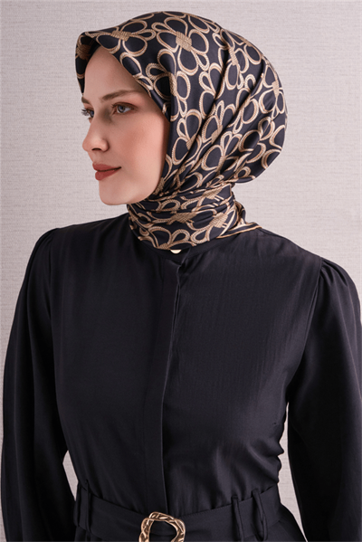 Armine İpek Eşarp 2027 Kış - 9638-06 Siyah Sarı Twill