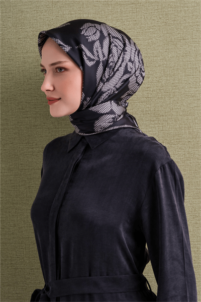 Armine İpek Eşarp 2027 Kış - 9645-50 Siyah Twill