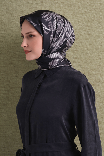 Armine İpek Eşarp 2027 Kış - 9645-50 Siyah Twill