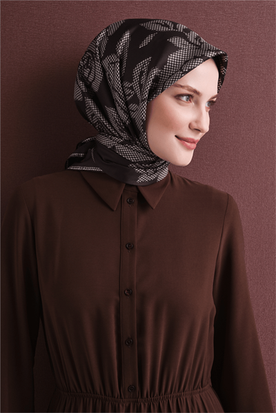 Armine İpek Eşarp 2027 Kış - 9645-53 Kahve Twill