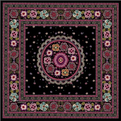 Armine İpek Eşarp Nostalji - 7866-09 Siyah Pembe Twill