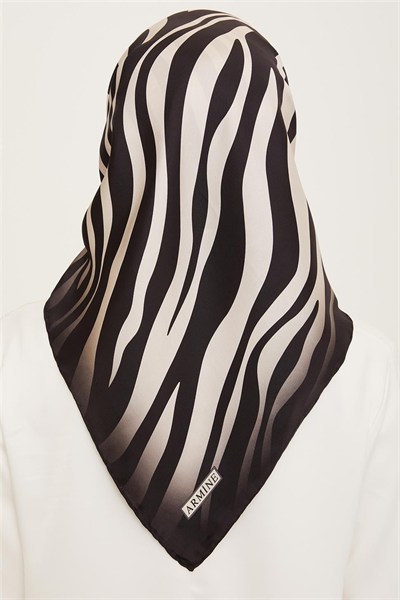 Armine İpek Eşarp Nostalji - 8274-01 Siyah Krem Zebra Sura