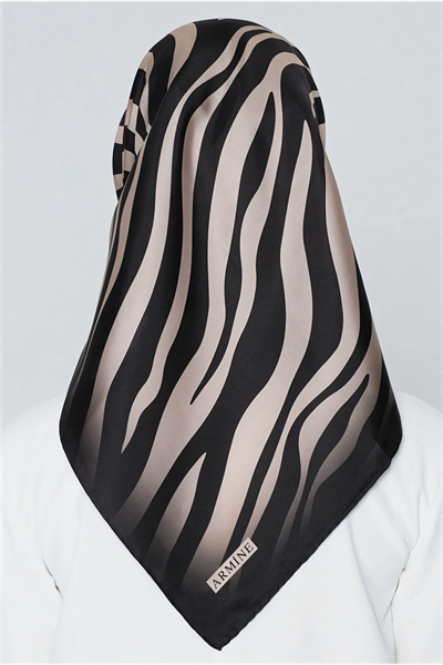 Armine İpek Eşarp Nostalji - 8274-02 Siyah Vizon Zebra Twill