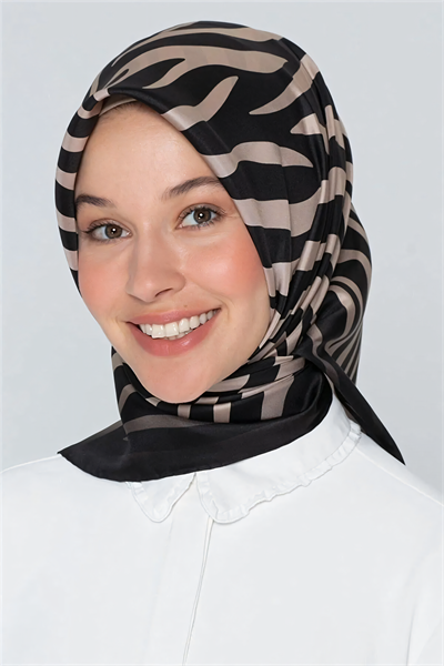 Armine İpek Eşarp Nostalji - 8274-02 Siyah Vizon Zebra Sura