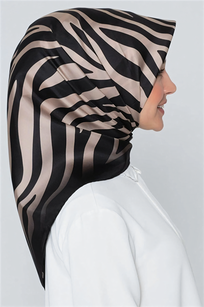 Armine İpek Eşarp Nostalji - 8274-02 Siyah Vizon Zebra Twill