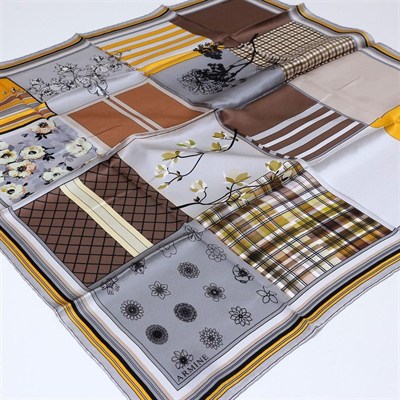 Armine İpek Eşarp Nostalji - 8303-37 Gri Sarı Twill