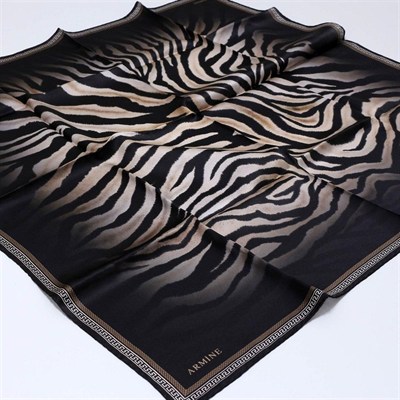 Armine İpek Eşarp Nostalji - 8345-09 Siyah Kahve Twill