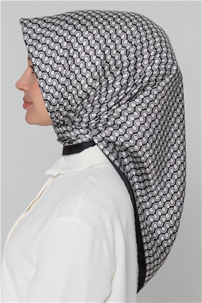 Armine İpek Eşarp Nostalji - 8401-88 Siyah Beyaz Gri Twill