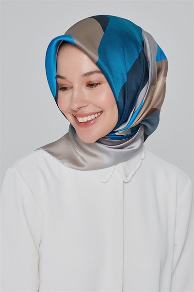 Armine İpek Eşarp Nostalji - 8424-33 Gri Mavi Sura