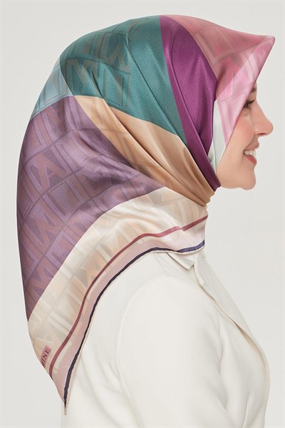Armine İpek Eşarp Nostalji - 8516-38 Pembe Mavi Twill