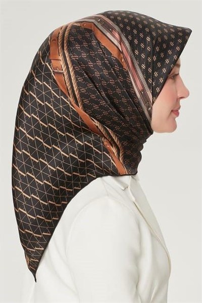Armine İpek Eşarp Nostalji - 8519-01 Siyah Kahve Twill