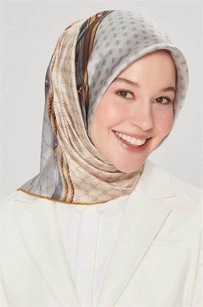 Armine İpek Eşarp Nostalji - 8519-39 Gri Sarı Twill